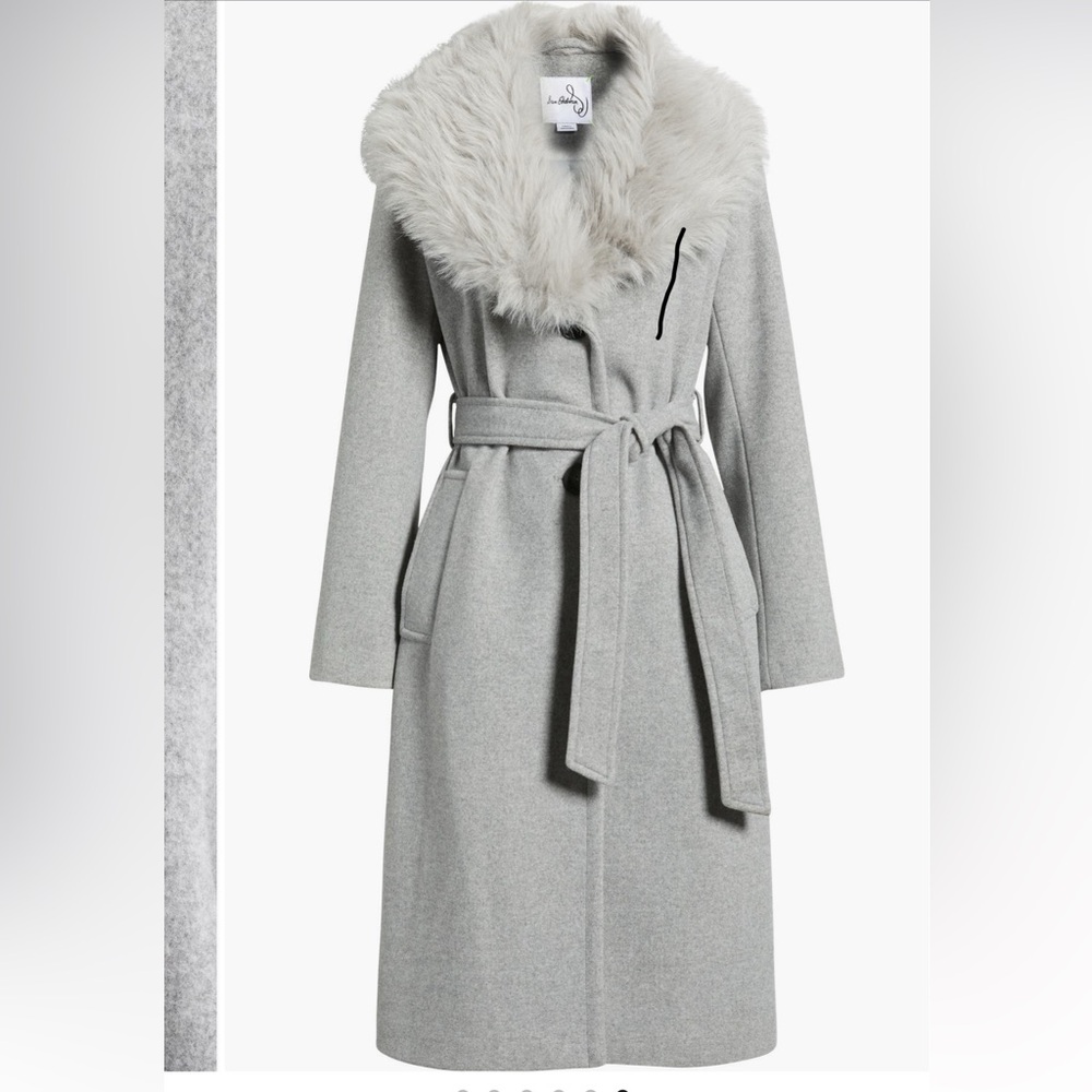 Beautiful Belted Faux Fur Collar Coat by Sam Edelman